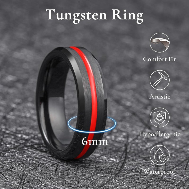 King Will Tungsten Rings for Men Two Tone Grooved Mens Wedding Band Cool Promise Engagement Matte Finished Beveled Edge - Image 2